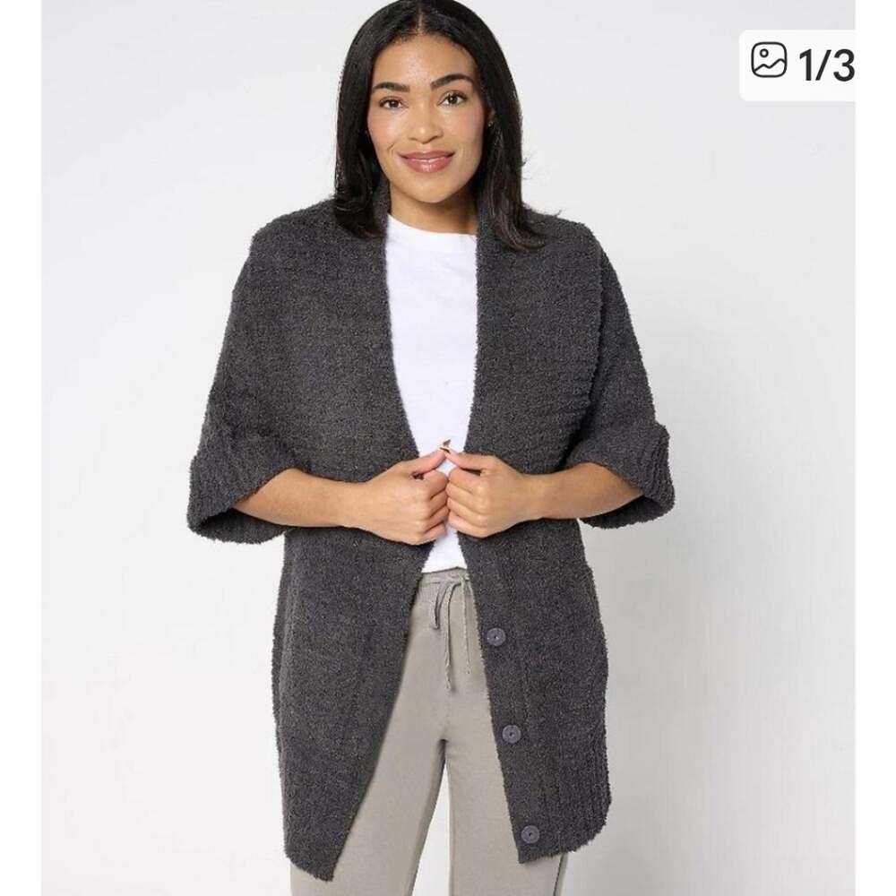 Barefoot Dreams CozyTwist Short Sleeve Sweater Coat Size 2X Carbon